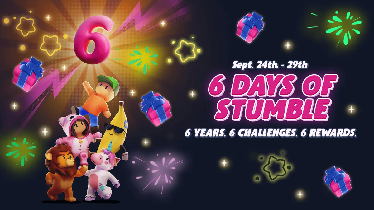 Visuel officiel Stumble Guys : 6 Days of Stumble, du 24 au 29 septembre, six défis et six récompenses